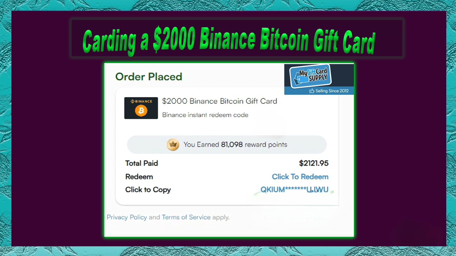 $2000 Bitcoin: Binance Gift Card Carding Method – Video (MyGiftcardSupply)